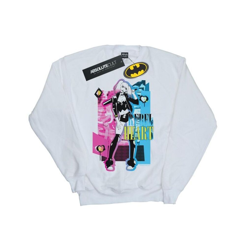 DC Comics Mens Harley Quinn Rebel Heart Sweatshirt / White